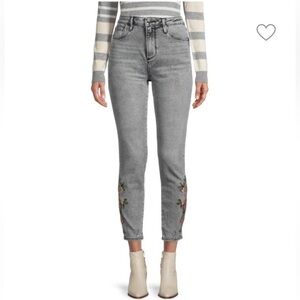 Driftwood High Rise Jackie Jeans Embroidered Floral Gray Pink Size 27